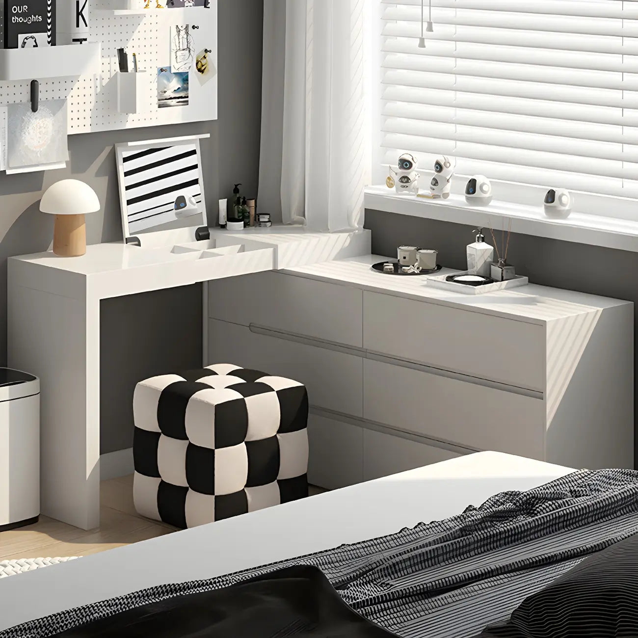 Commode minimaliste en bois blanc avec tiroirs à fermeture douce