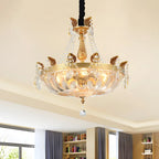 Lustre luxueux en laiton et cristal avec bol en forme de haricot