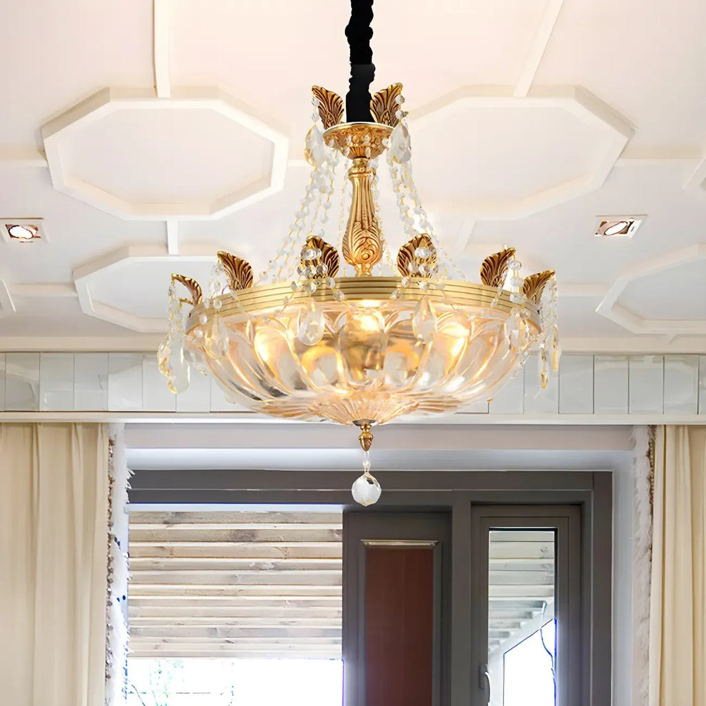 Lustre luxueux en laiton et cristal avec bol en forme de haricot