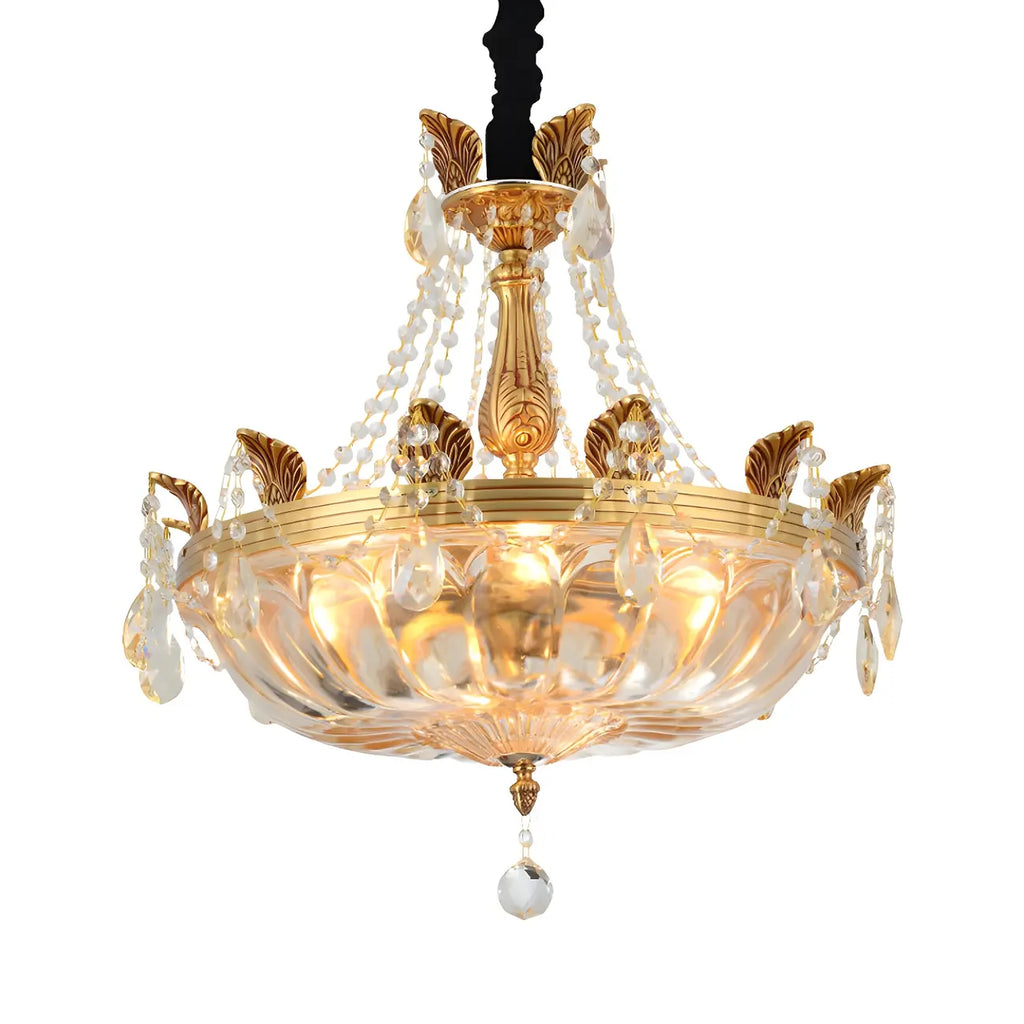 Lustre luxueux en laiton et cristal avec bol en forme de haricot