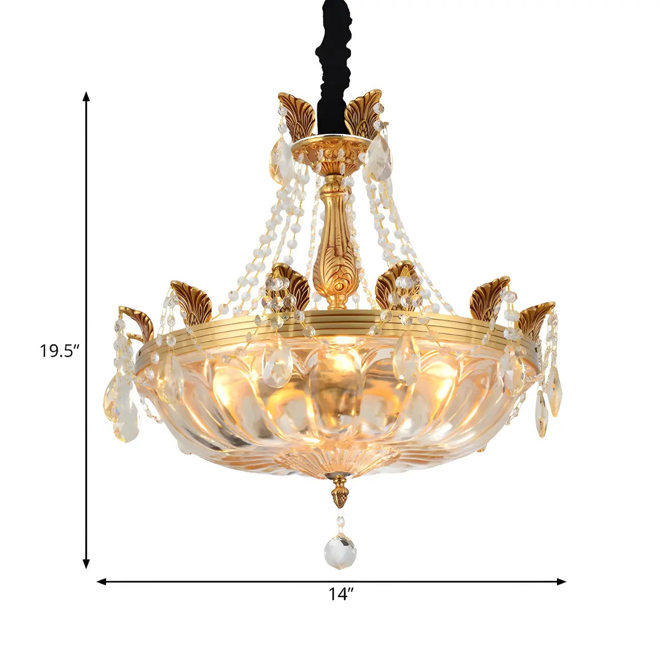 Lustre luxueux en laiton et cristal avec bol en forme de haricot