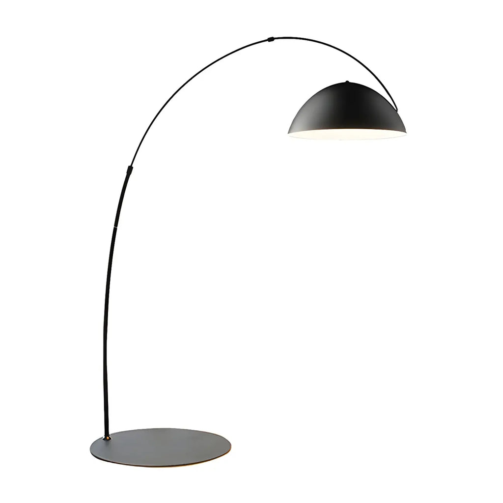 Lampadaire arqué en fer à dôme noir avec interrupteur au pied