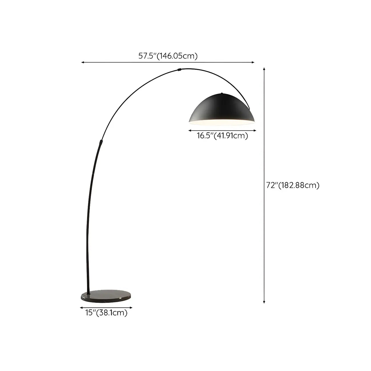 Lampadaire arqué en fer à dôme noir avec interrupteur au pied