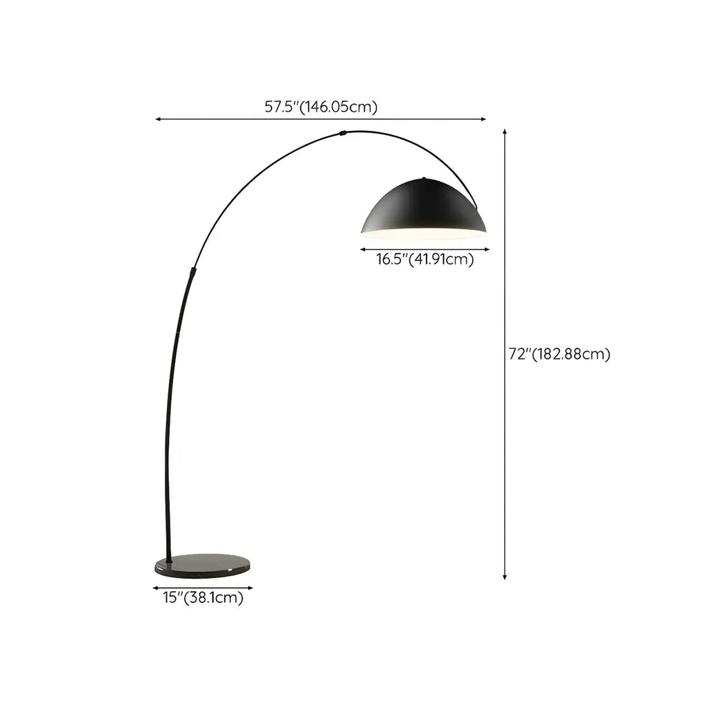 Lampadaire arqué en fer à dôme noir avec interrupteur au pied