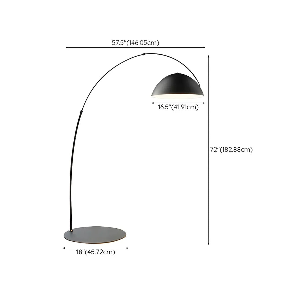 Lampadaire arqué en fer à dôme noir avec interrupteur au pied