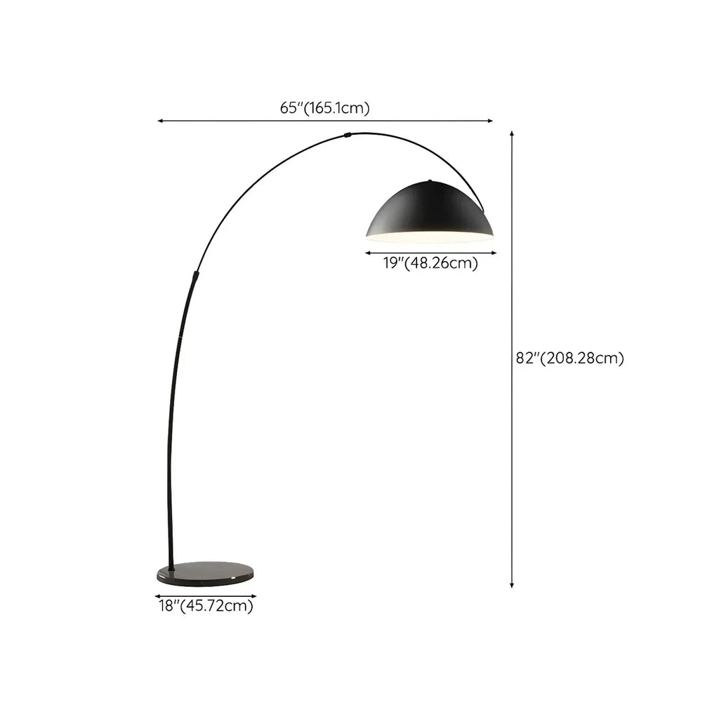 Lampadaire arqué en fer à dôme noir avec interrupteur au pied