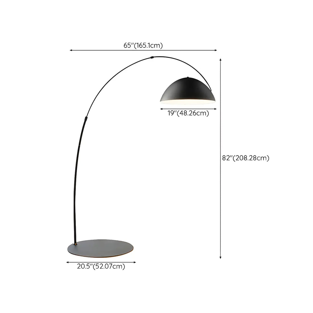Lampadaire arqué en fer à dôme noir avec interrupteur au pied