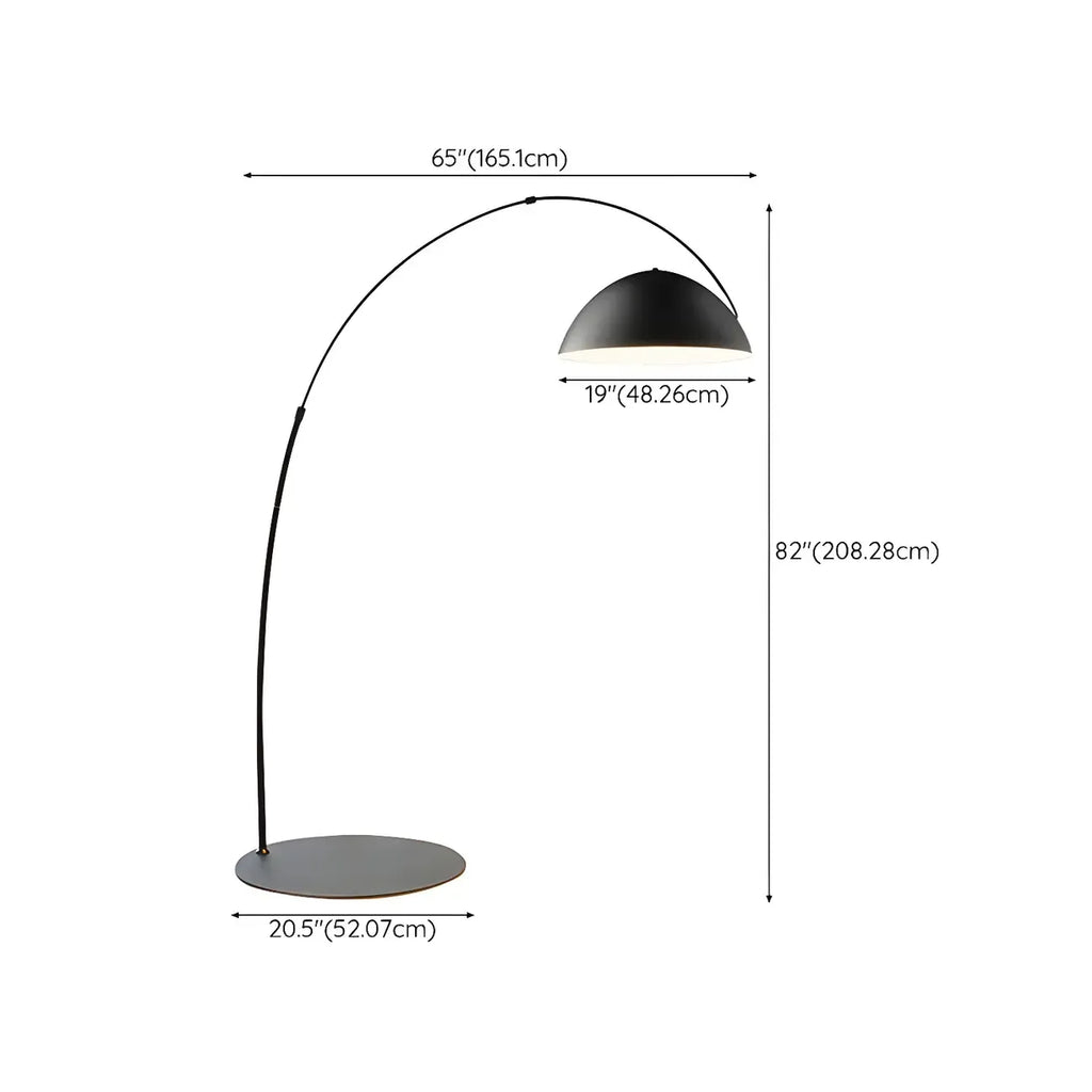 Lampadaire arqué en fer à dôme noir avec interrupteur au pied