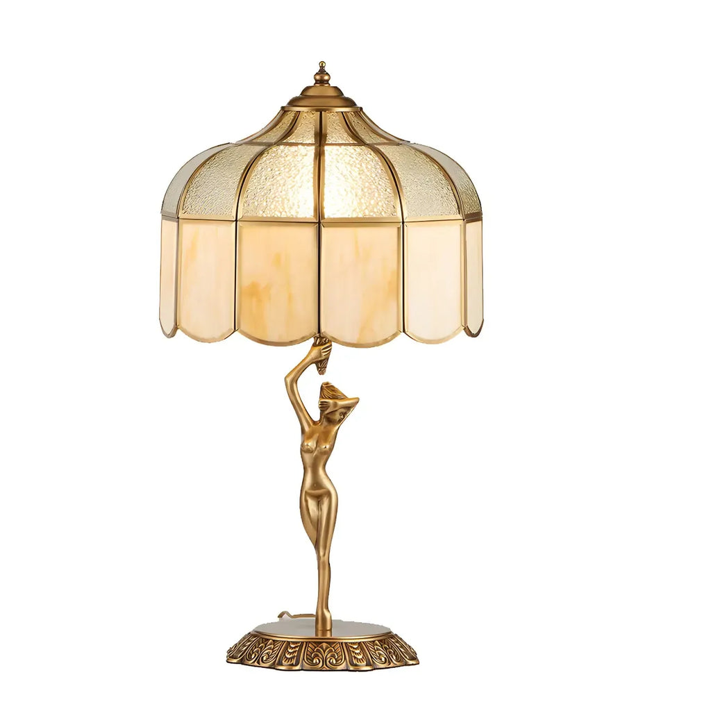 Lampe de table en laiton sculptée, à dôme en forme de sculpture figurative artistique