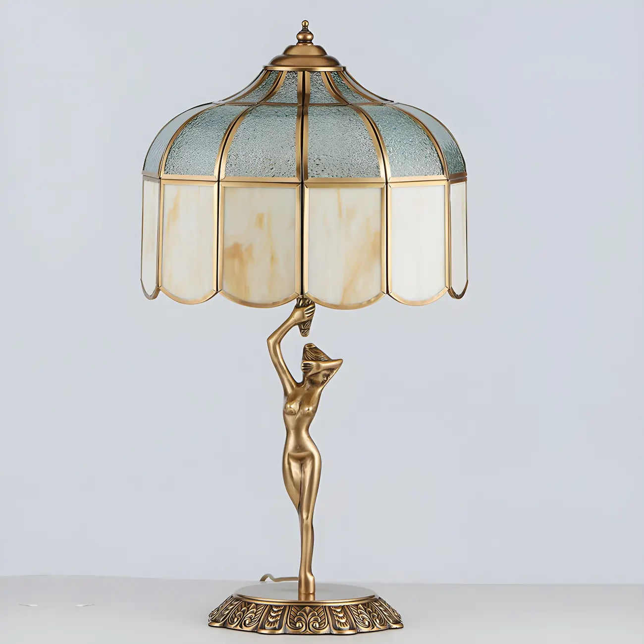 Lampe de table en laiton sculptée, à dôme en forme de sculpture figurative artistique