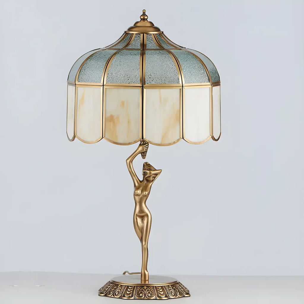 Lampe de table en laiton sculptée, à dôme en forme de sculpture figurative artistique