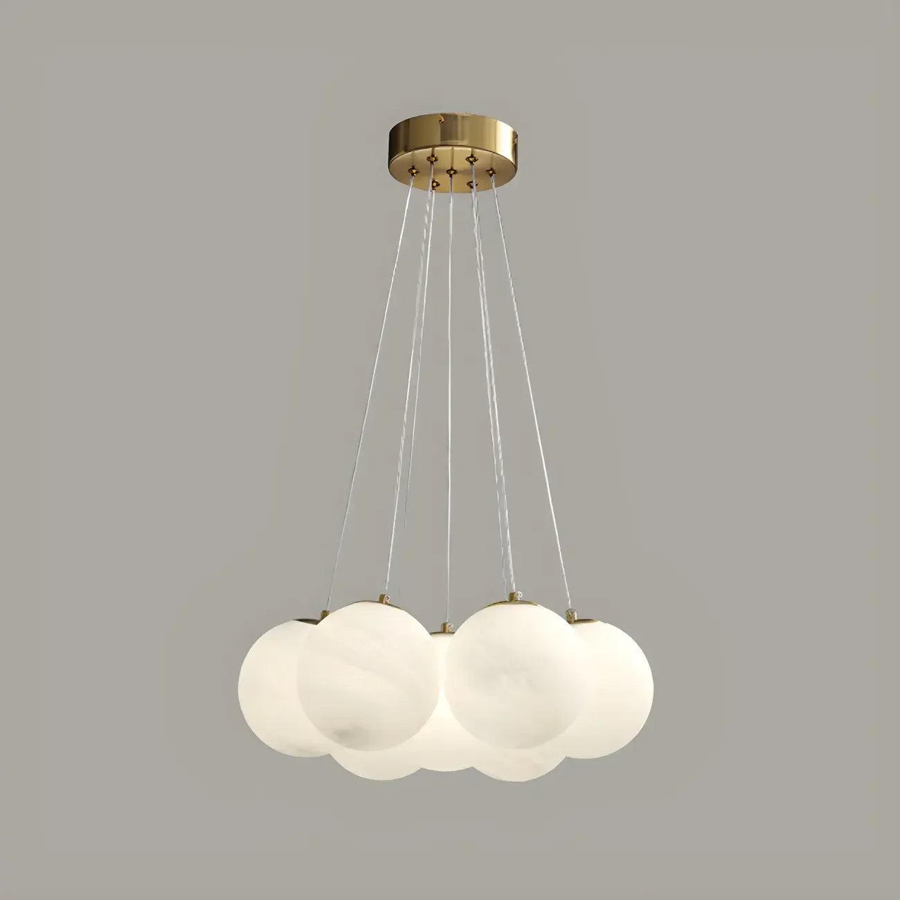 Lampadario a sospensione regolabile con sfere di vetro bianco, moderno ed elegante