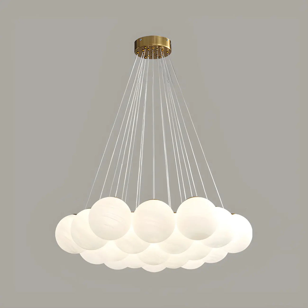 Lampadario a sospensione regolabile con sfere di vetro bianco, moderno ed elegante