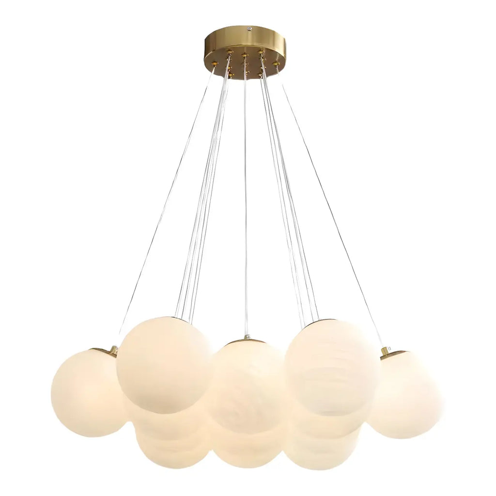 Lampadario a sospensione regolabile con sfere di vetro bianco, moderno ed elegante