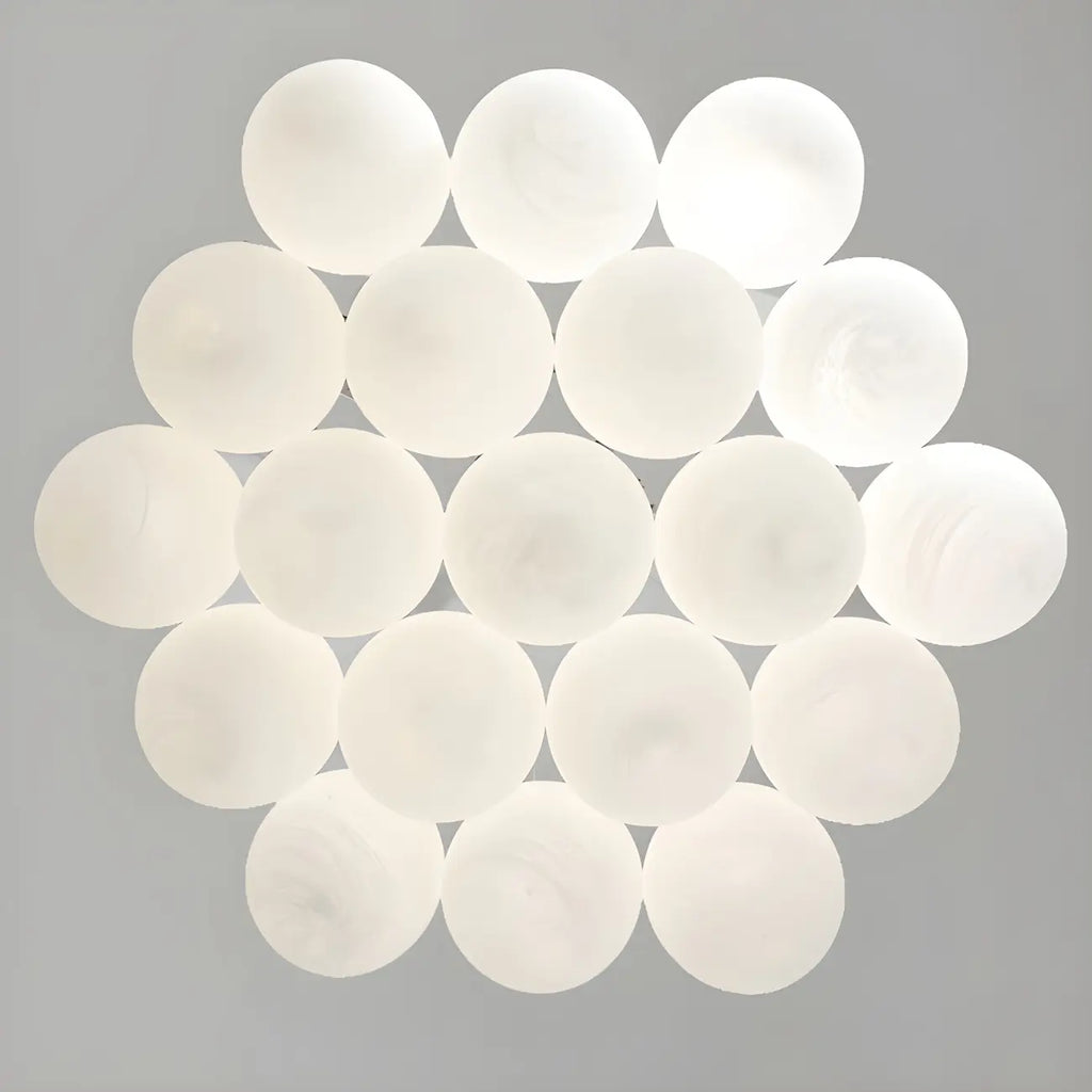 Lampadario a sospensione regolabile con sfere di vetro bianco, moderno ed elegante