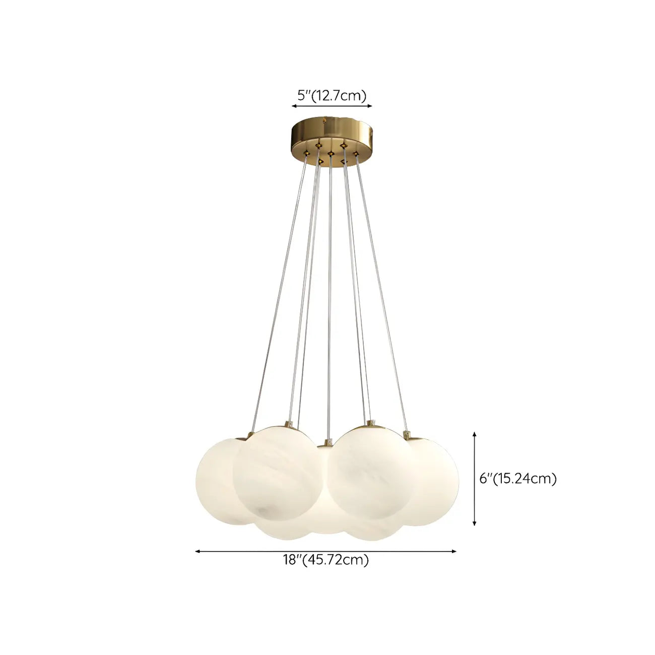 Lampadario a sospensione regolabile con sfere di vetro bianco, moderno ed elegante