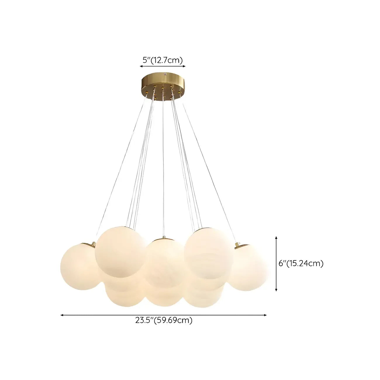 Lampadario a sospensione regolabile con sfere di vetro bianco, moderno ed elegante