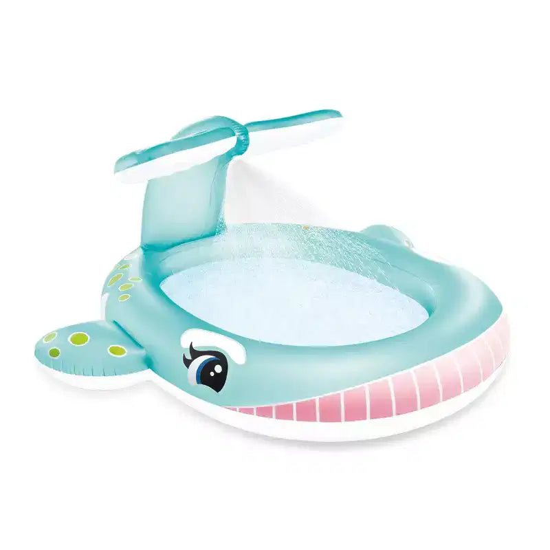 INTEX Inflatable Whale Kiddie Pool: Built-In Water Sprayer  Convienient Drain Plug  Durable Vinyl  79 x 77 x 36  Ages 3+