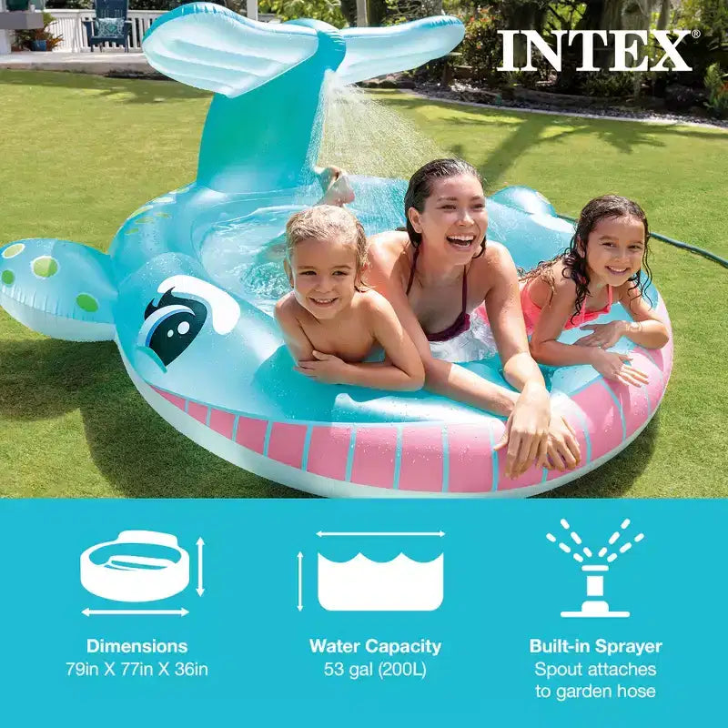 Piscine gonflable pour enfants Baleine INTEX : Jet d'eau intégré • Bouchon de vidange pratique • Vinyle durable • 201 x 196 x 91 cm • 3 ans et plus
