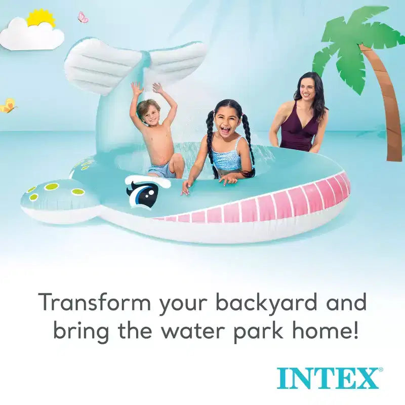 Piscine gonflable pour enfants Baleine INTEX : Jet d'eau intégré • Bouchon de vidange pratique • Vinyle durable • 201 x 196 x 91 cm • 3 ans et plus