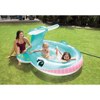 Piscine gonflable pour enfants Baleine INTEX : Jet d'eau intégré • Bouchon de vidange pratique • Vinyle durable • 201 x 196 x 91 cm • 3 ans et plus