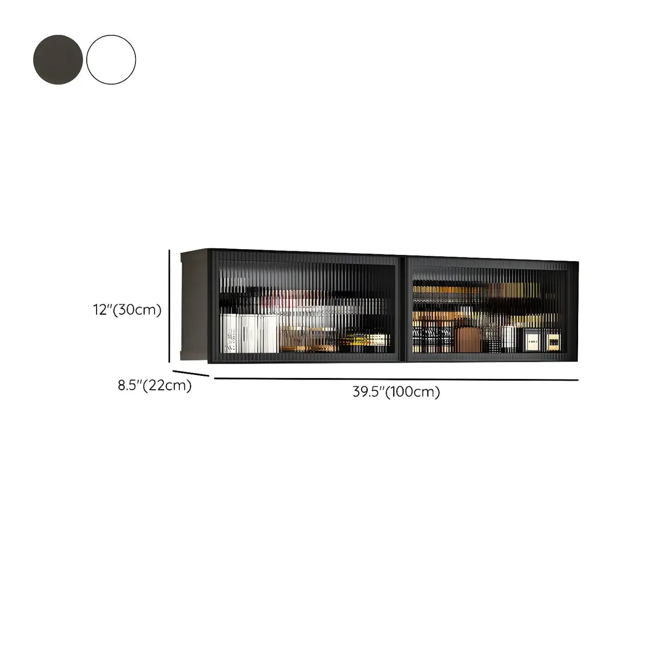 Vitrine de cuisine suspendue en métal gris et verre