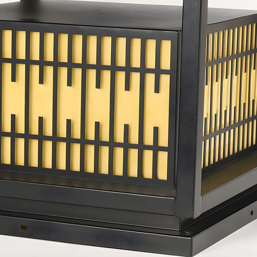 Lampes solaires rectangulaires en métal noir à lumière chaude pour poteaux extérieurs
