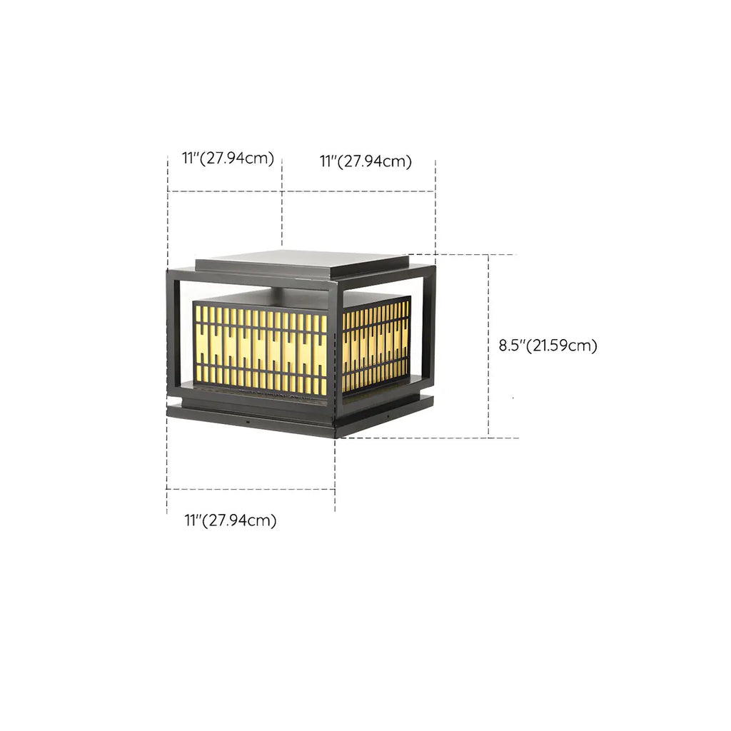 Lampes solaires rectangulaires en métal noir à lumière chaude pour poteaux extérieurs