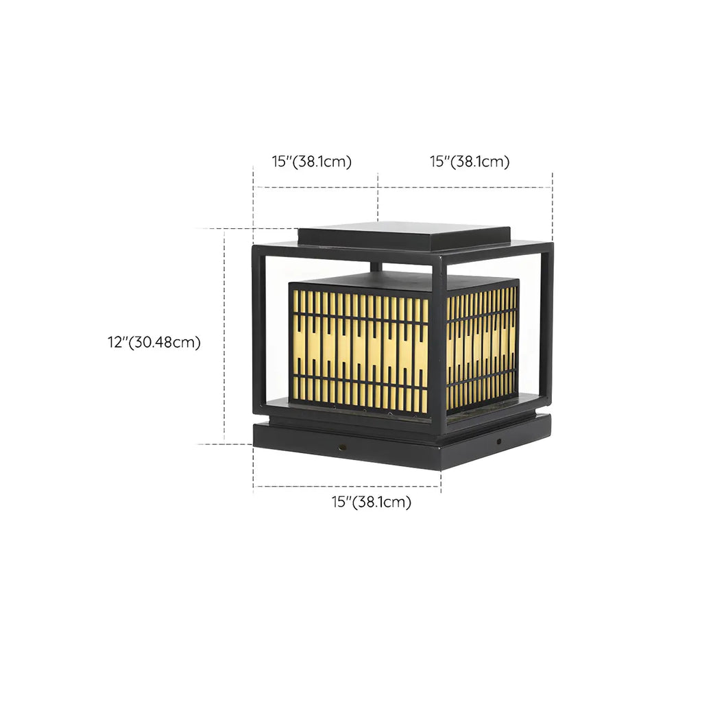 Lampes solaires rectangulaires en métal noir à lumière chaude pour poteaux extérieurs