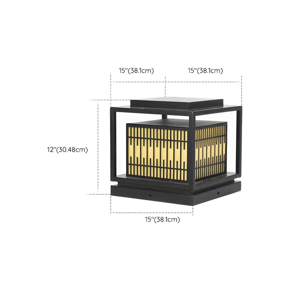 Lampes solaires rectangulaires en métal noir à lumière chaude pour poteaux extérieurs