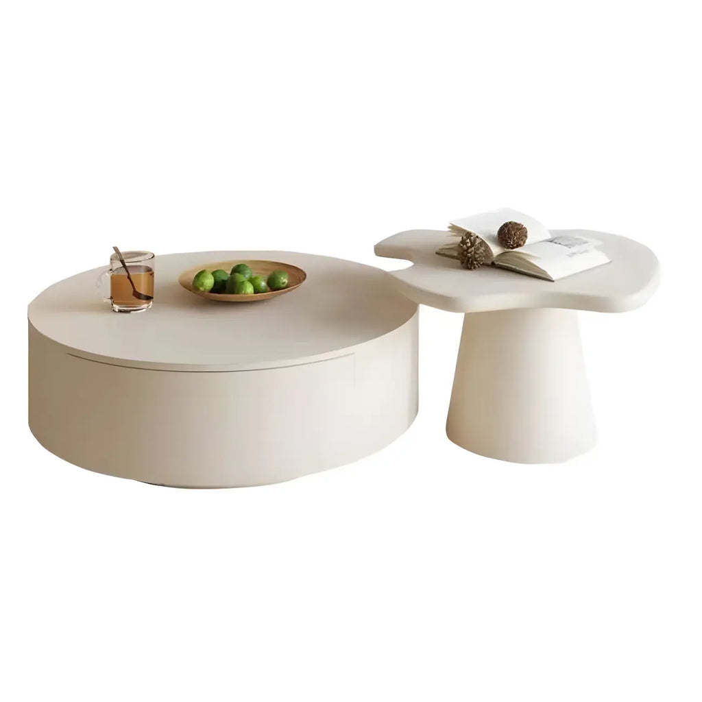 Table basse moderne ronde blanche à tiroir en bois avec piédestal