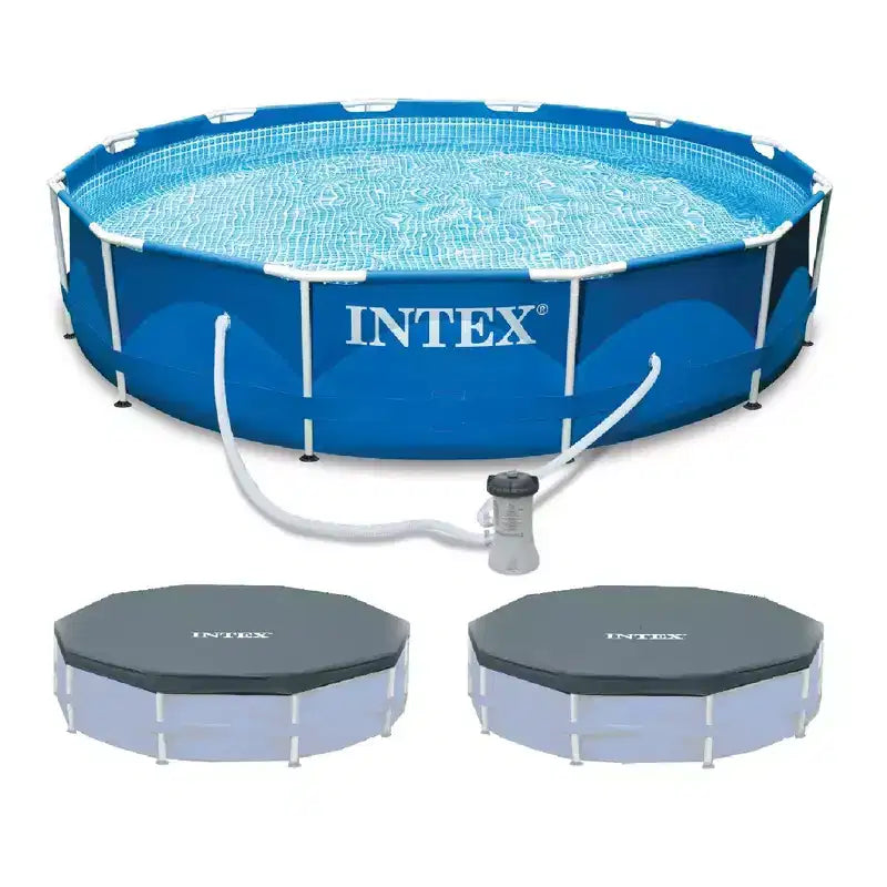 INTEX 12'x30 Metal Frame Swimming Pool with Filter Pump & Pool Cover (2-Pack)