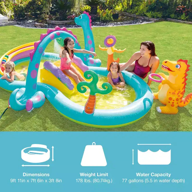 Piscine gonflable Intex Dinoland pour enfants et centre de jeux aquatique gonflable Océan avec toboggans, jets d'eau, jouets et jeux