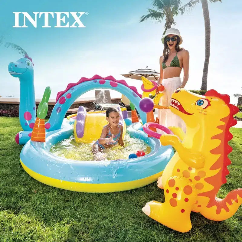 Piscine gonflable Intex Dinoland pour enfants et centre de jeux aquatique gonflable Océan avec toboggans, jets d'eau, jouets et jeux