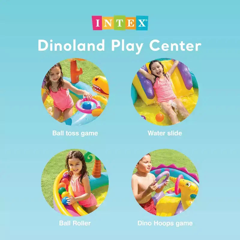 Centre de jeux Intex Dinoland, piscine gonflable pour enfants et piscine aquatique dinosaure avec pulvérisateurs d'eau, cascades, toboggans et jeux