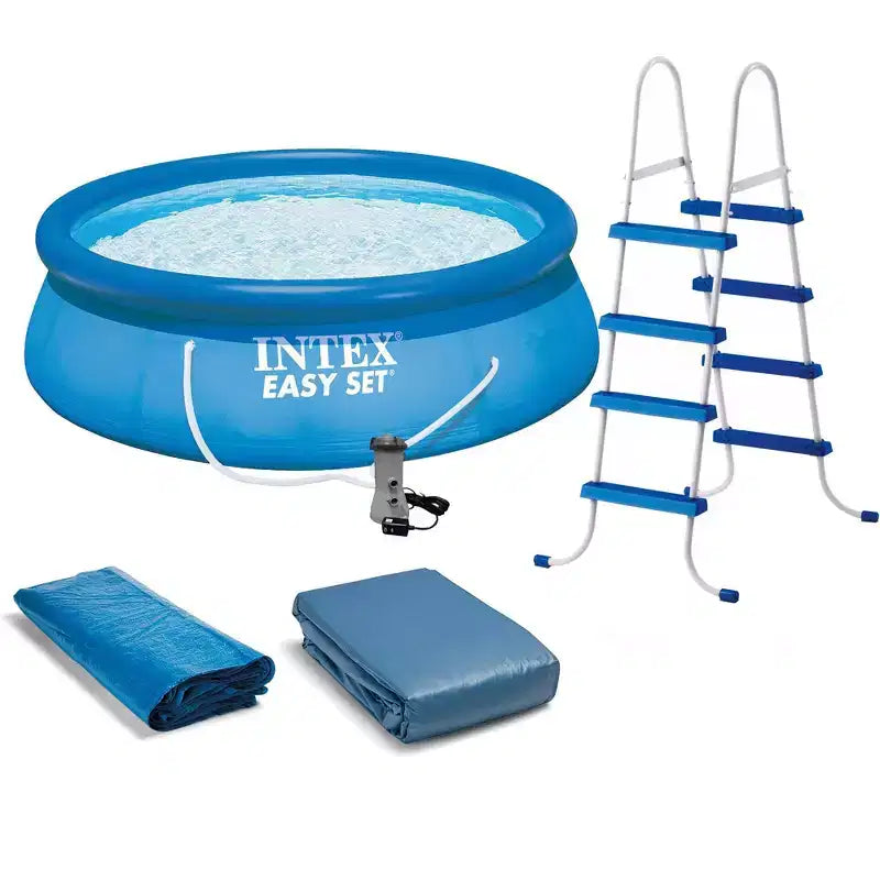 Piscine hors sol Intex, échelle avec pompe et bâche de piscine anti-débris de 15 pieds