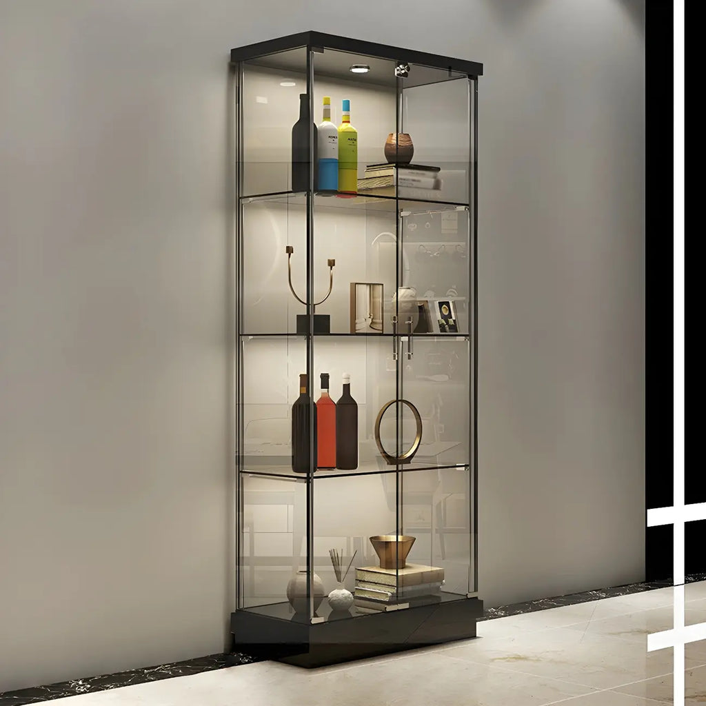 Vitrine haute en verre noir transparent avec éclairage