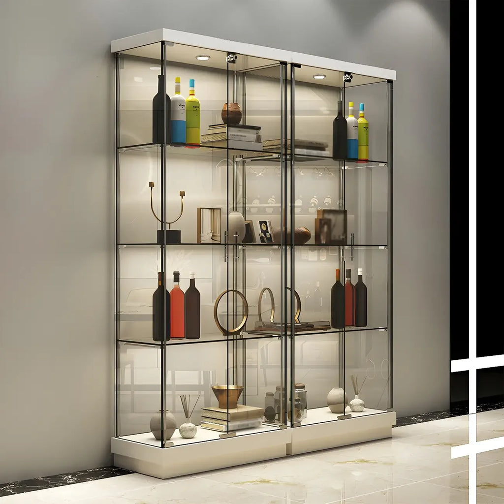 Vitrine haute en verre noir transparent avec éclairage