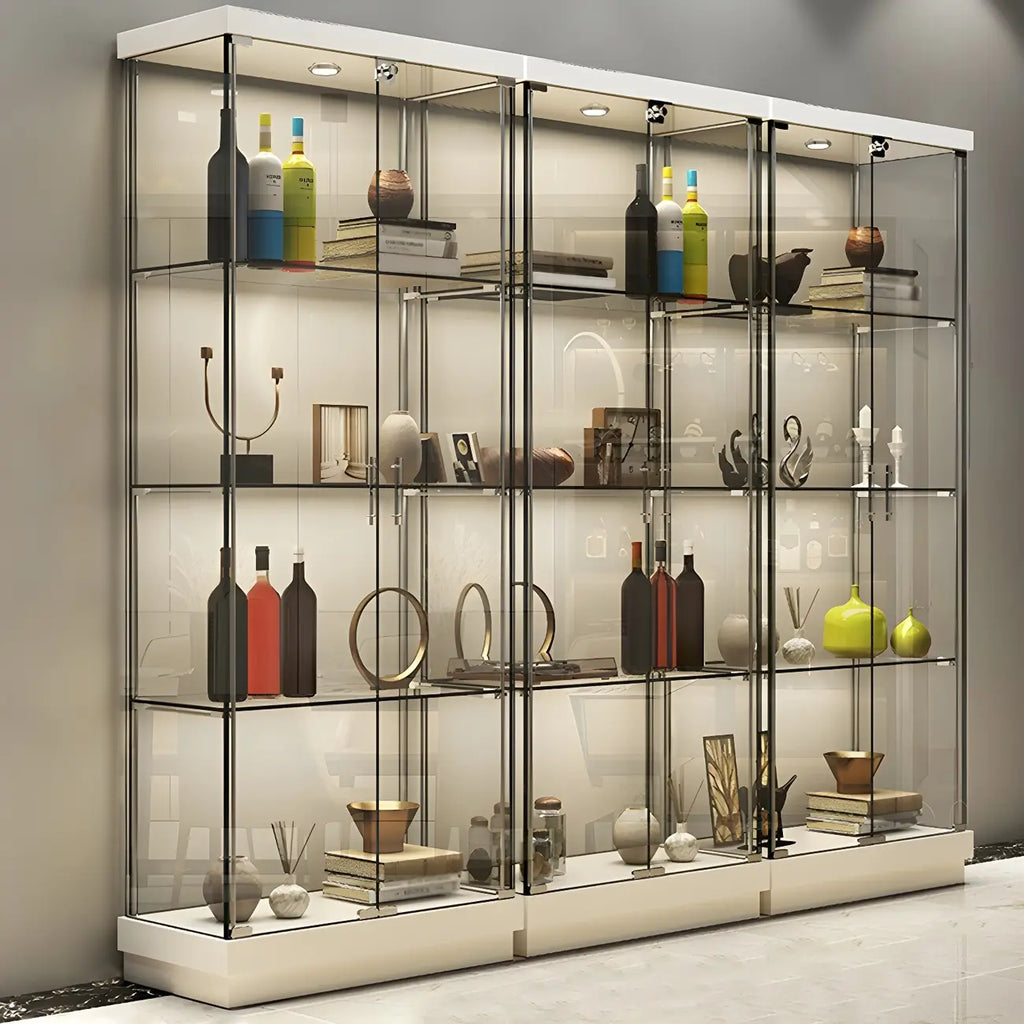 Vitrine haute en verre noir transparent avec éclairage
