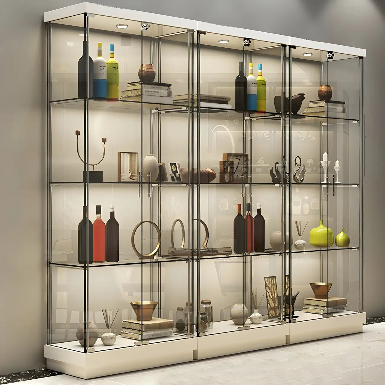 Vitrine haute en verre noir transparent avec éclairage