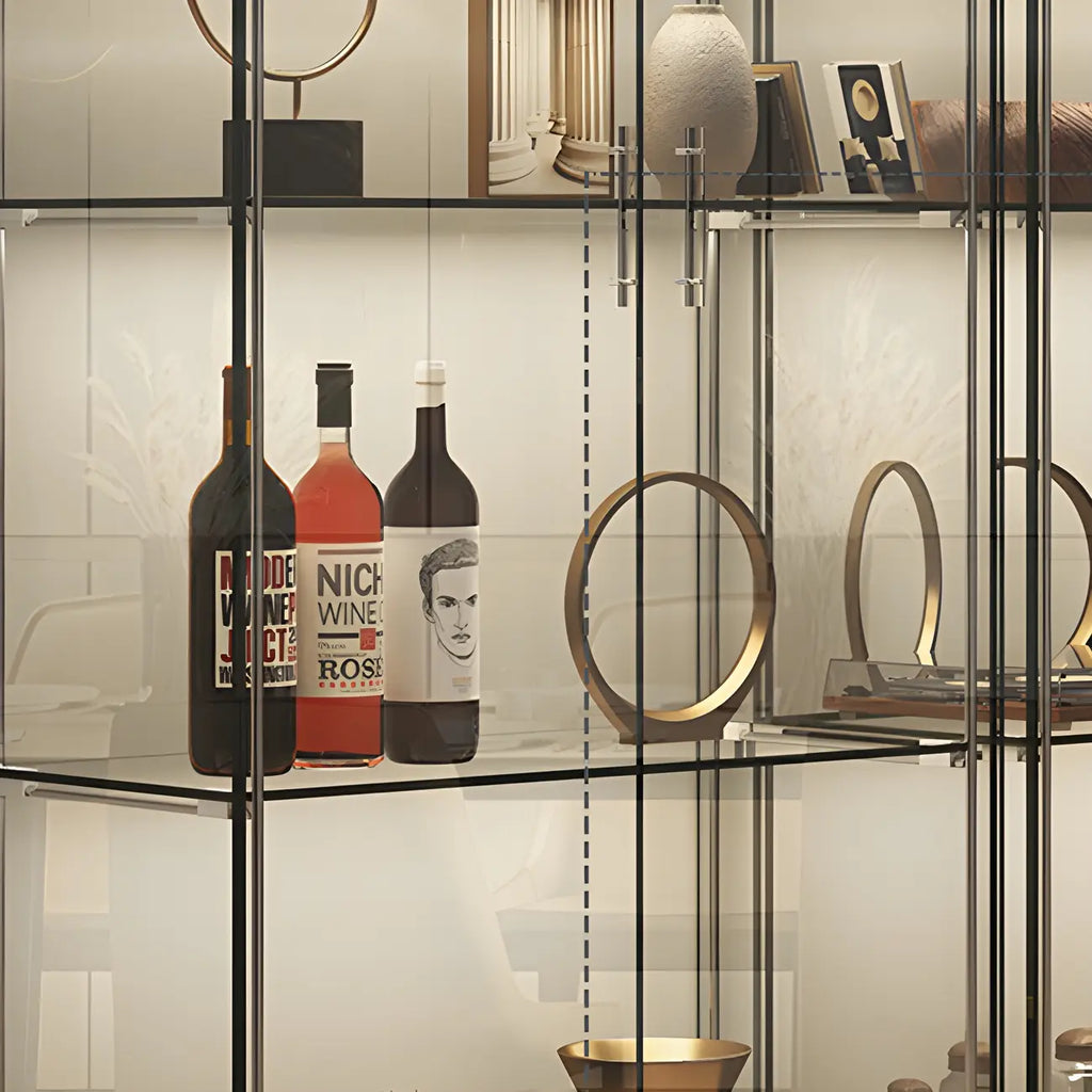 Vitrine haute en verre noir transparent avec éclairage