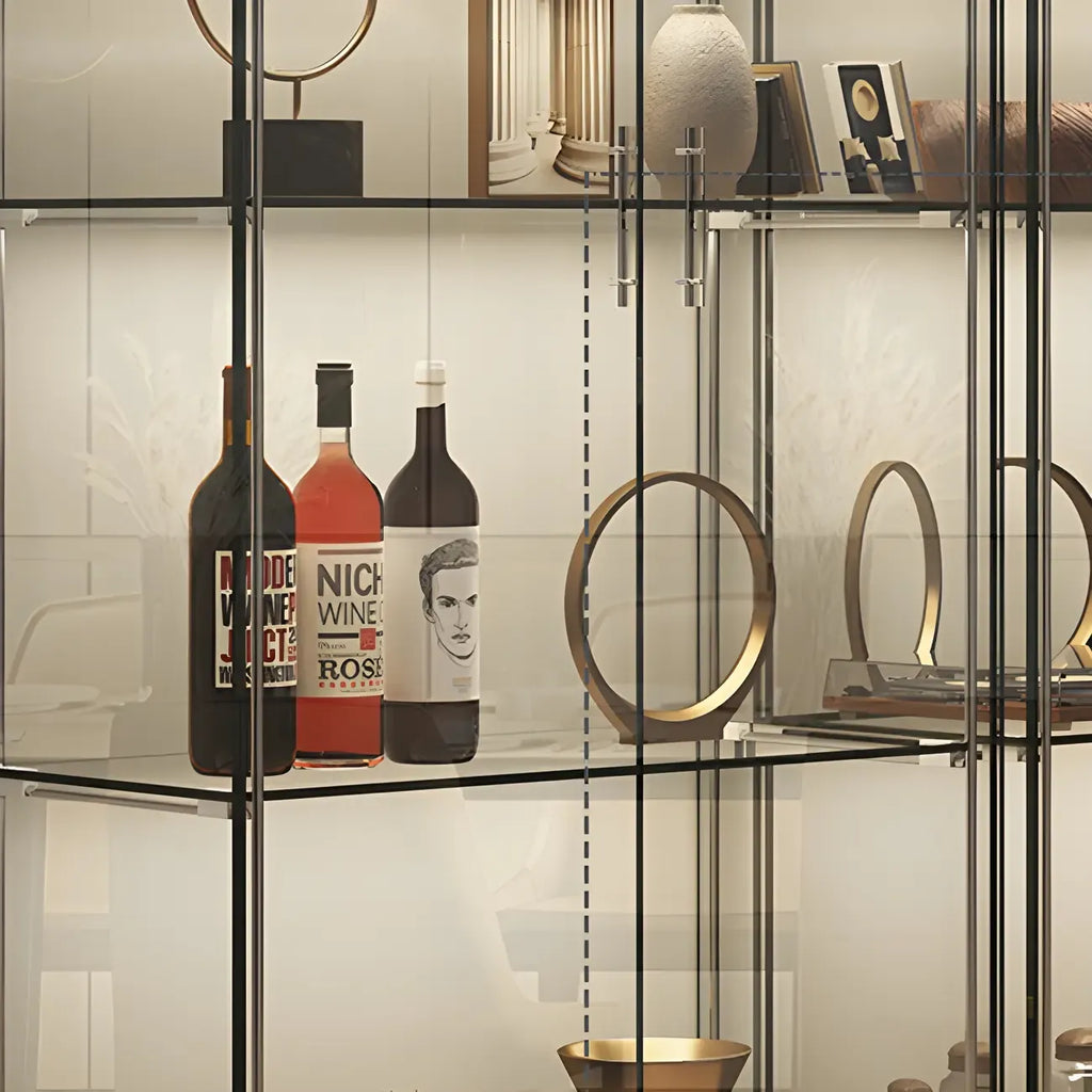 Vitrine haute en verre noir transparent avec éclairage