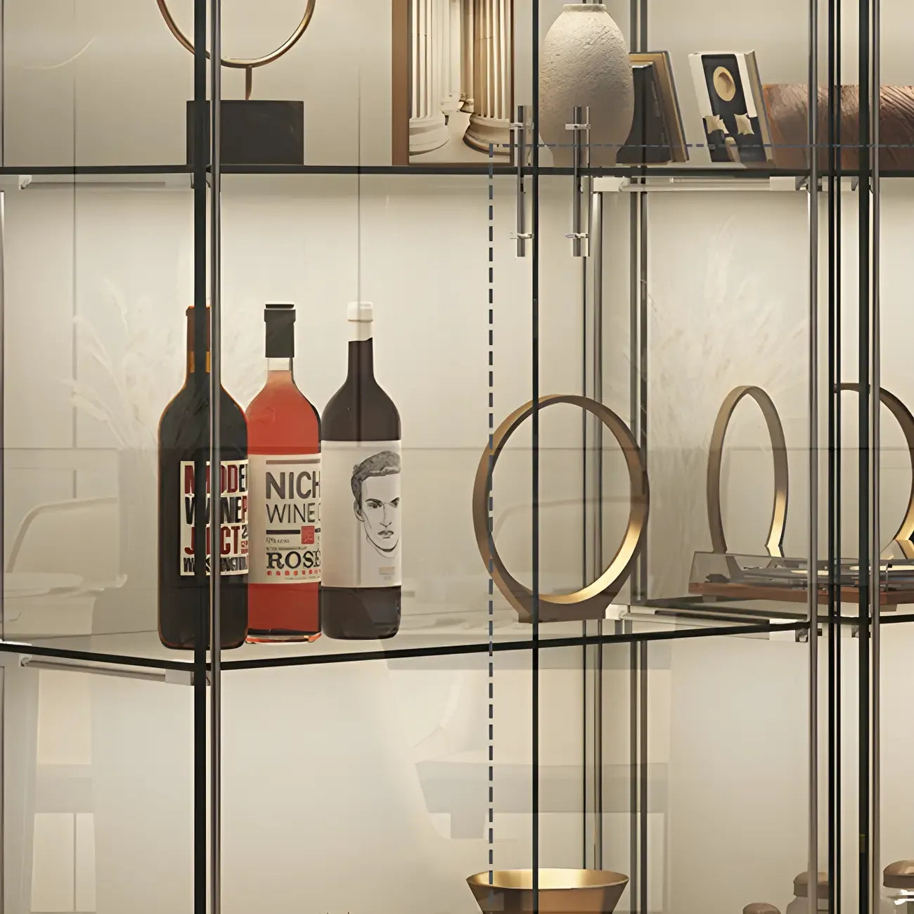 Vitrine haute en verre noir transparent avec éclairage