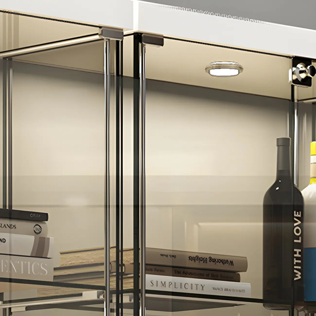 Vitrine haute en verre noir transparent avec éclairage