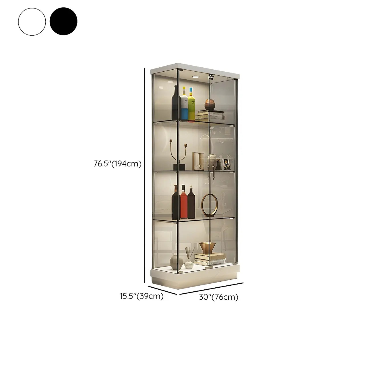 Vitrine haute en verre noir transparent avec éclairage