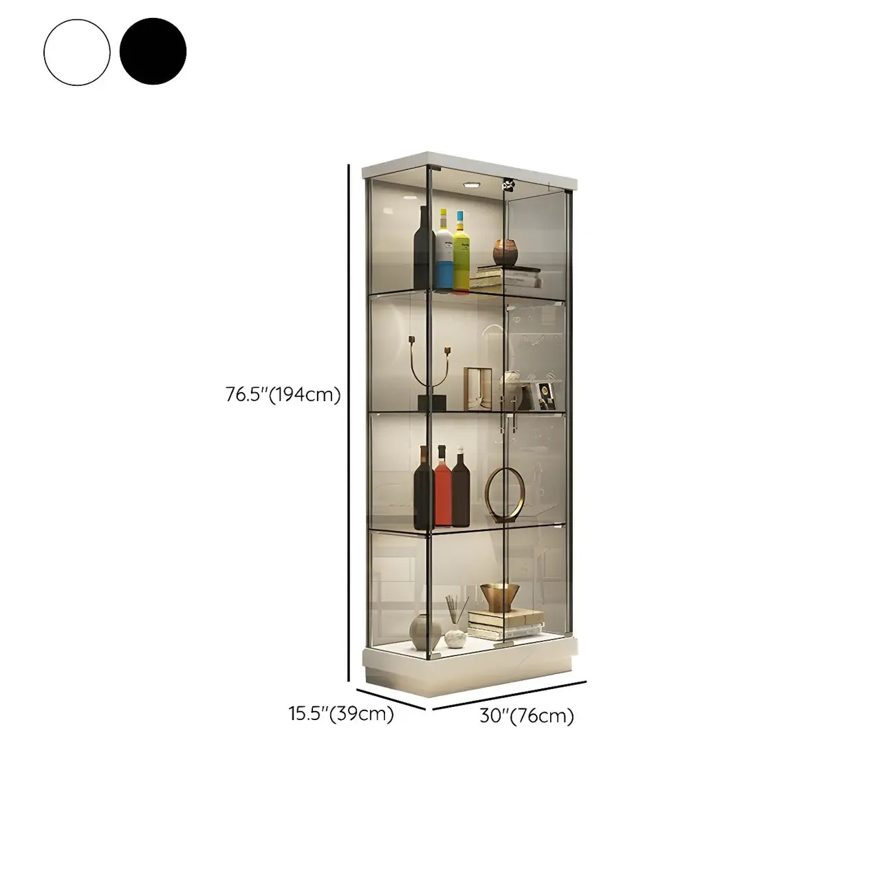 Vitrine haute en verre noir transparent avec éclairage