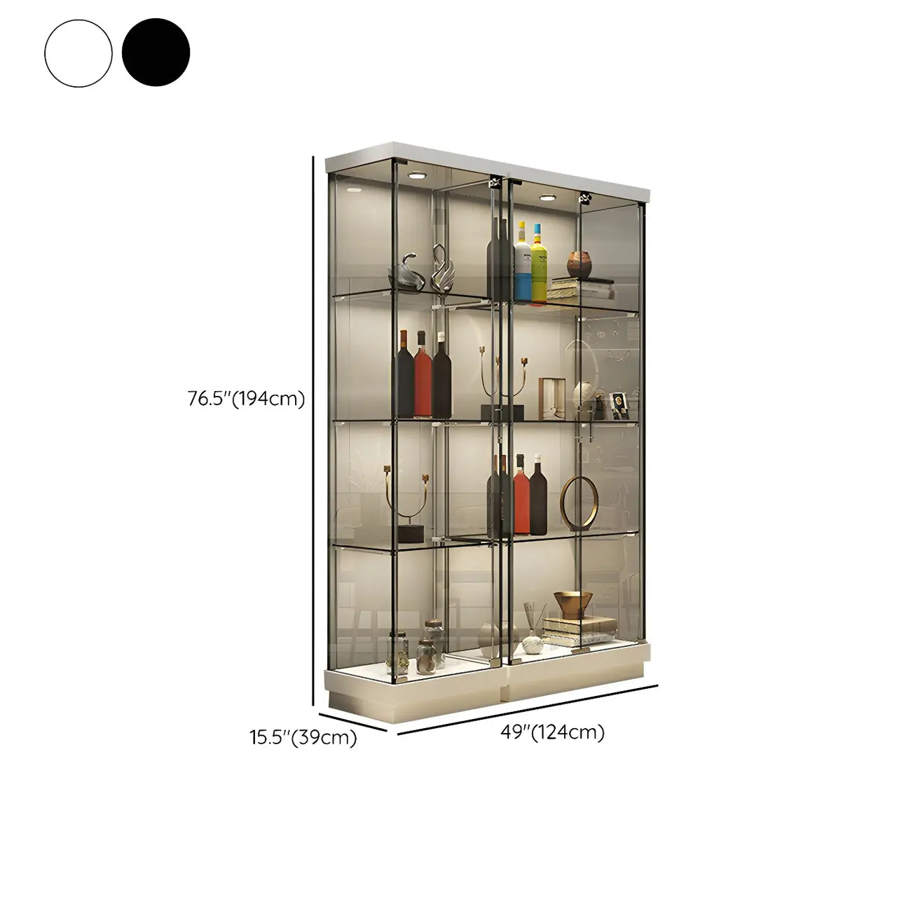 Vitrine haute en verre noir transparent avec éclairage