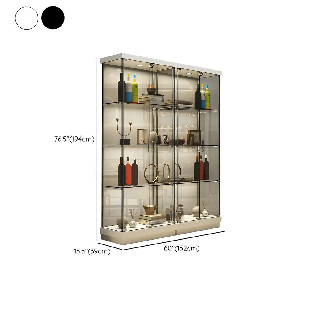 Vitrine haute en verre noir transparent avec éclairage
