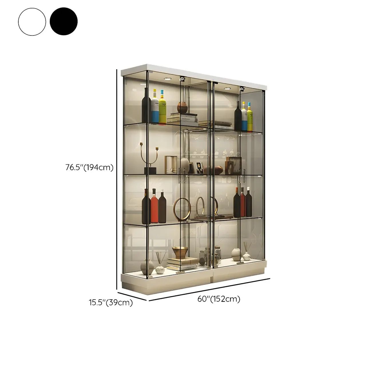 Vitrine haute en verre noir transparent avec éclairage