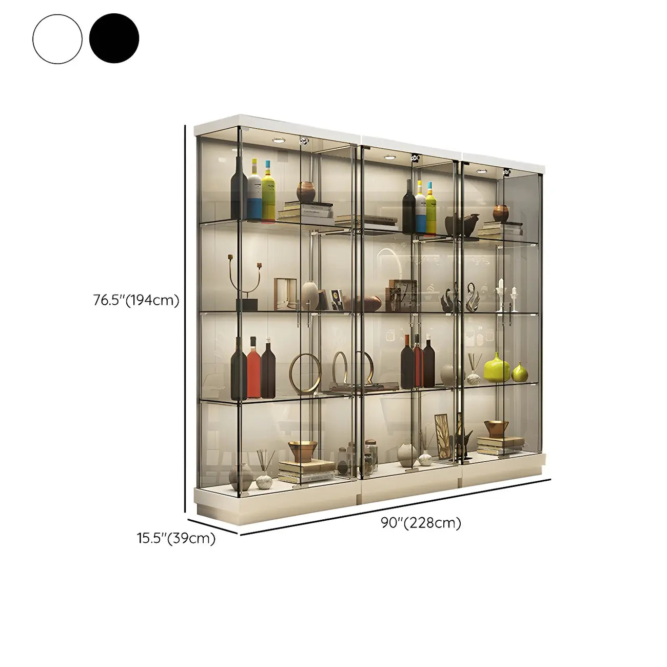Vitrine haute en verre noir transparent avec éclairage